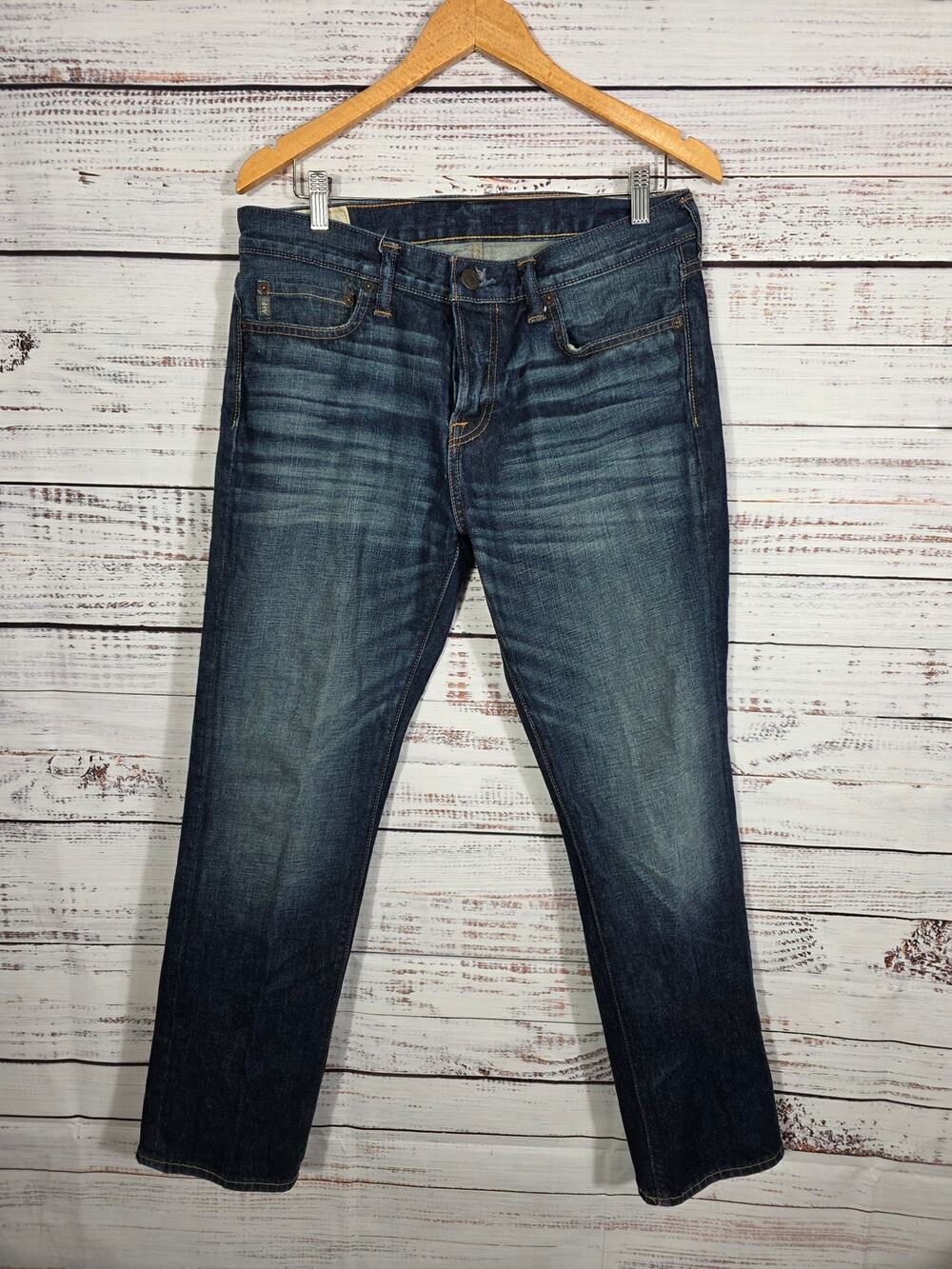 Abercrombie & Fitch Mens Jeans 32x30 Slim Straight Medium Wash Distressed Denim